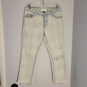 Current Elliot Cropped Straight Bleached Distressed Jeans Womens Raw Hem Size 27